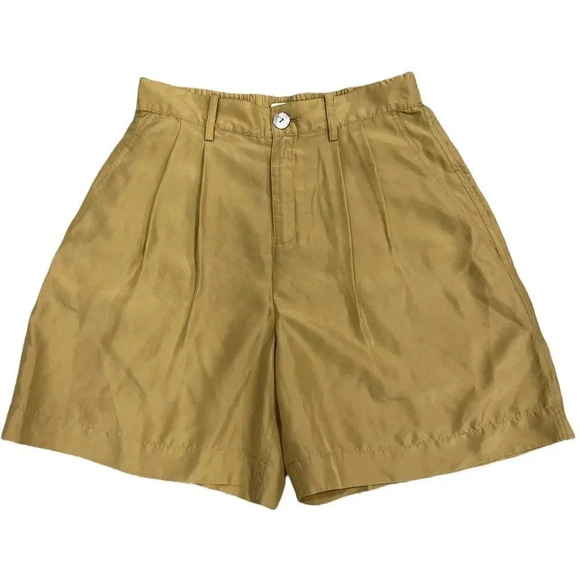 Vince Gold Drapey 100% Silk Pleated Habutai Shorts 2 - Picture 1 of 3